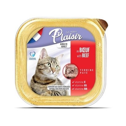Plaisir Pate Ezme Biftekli Yetişkin Kedi Konservesi 100 GR | SRC: Barcode: 3428460051184